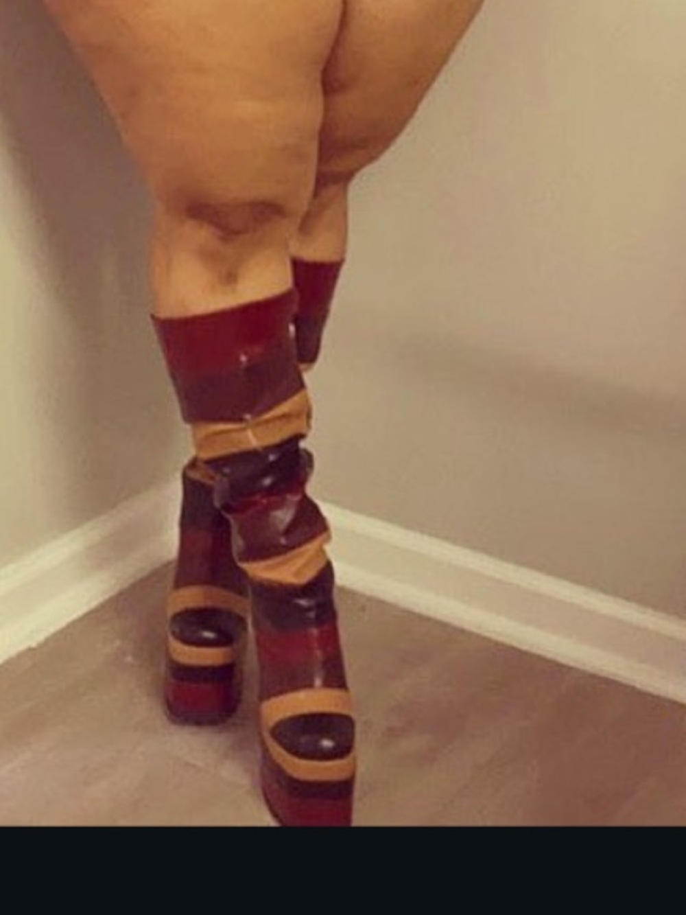 Dolls Kill Multi-Striped Platform Knee-High Boots in Red, Brown and Black